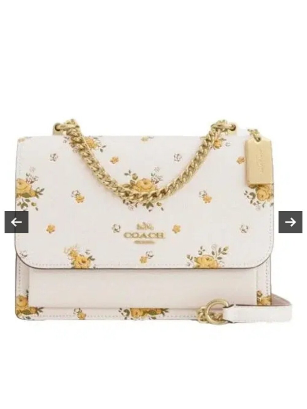 Coach Cream Floral Leather Crossbody Bag and Wallet Set with Gold Chain